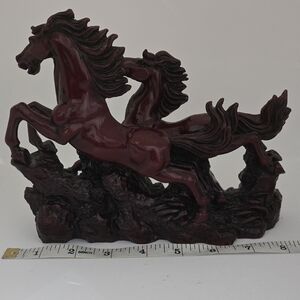 Red Resin Sculpture of Two Running Horses 7x6.5x2